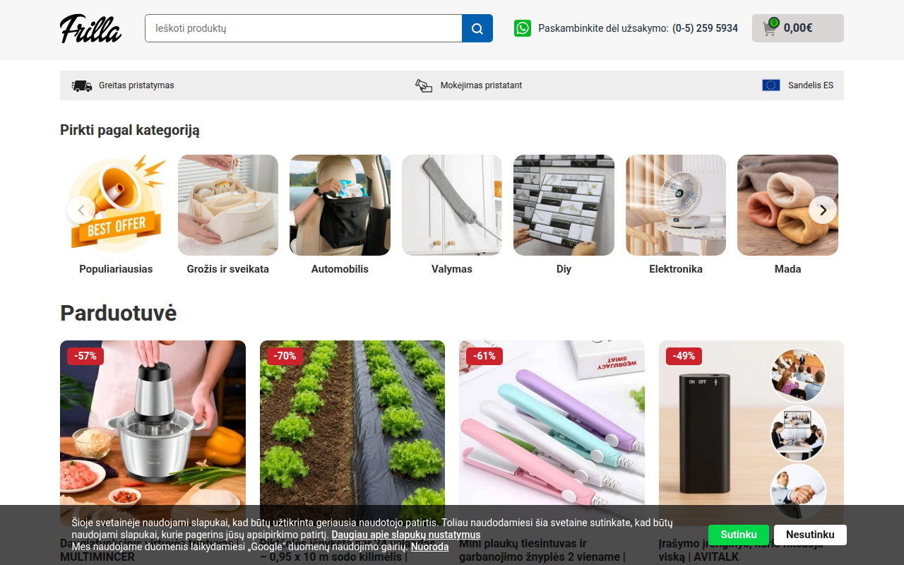 Screenshot van frilla.lt