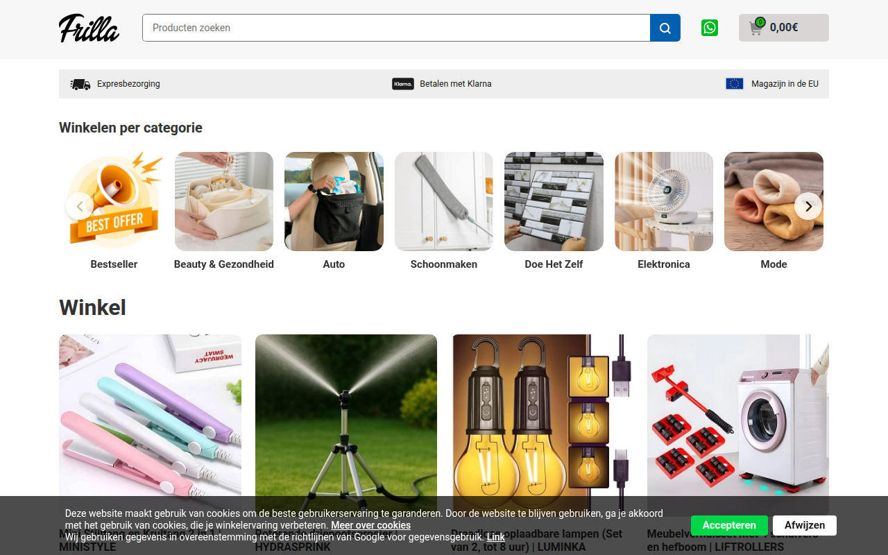 Screenshot van frilla.nl