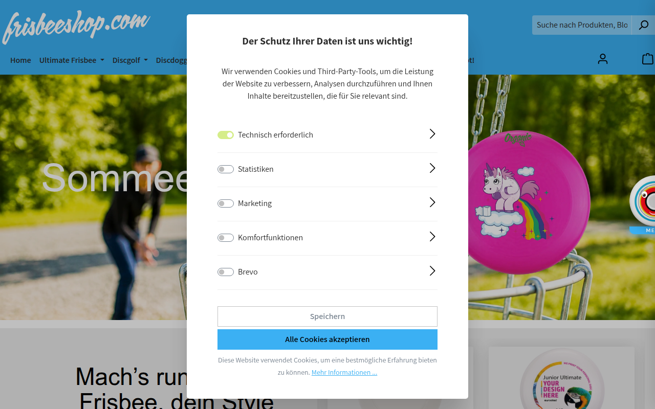 Screenshot van frisbeeshop.com