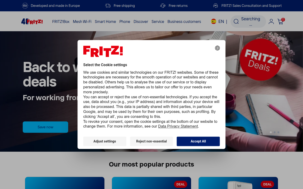 Screenshot van fritz.com