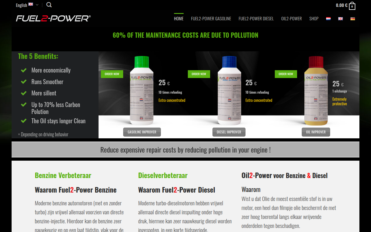 Screenshot van fuel2power.nl