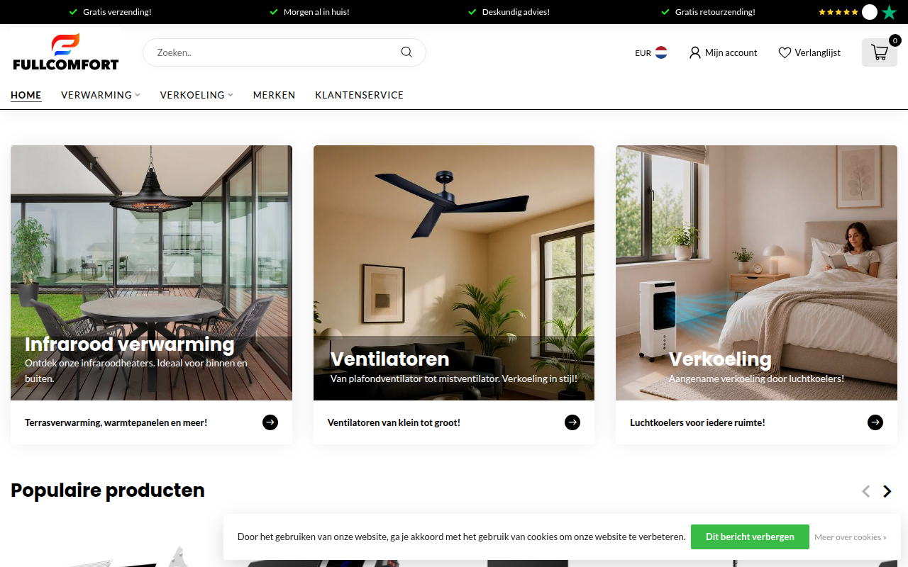 Screenshot van fullcomfort.nl