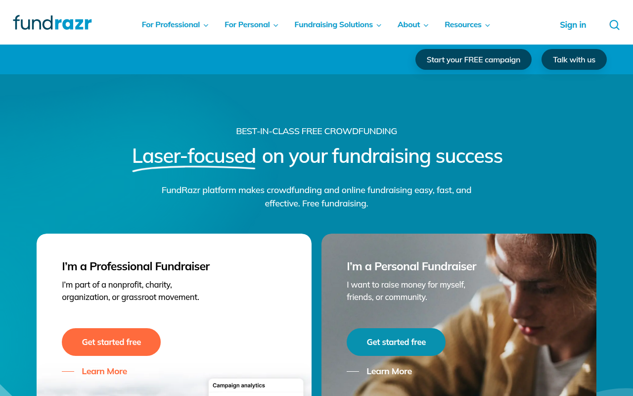 Screenshot van fundrazr.com