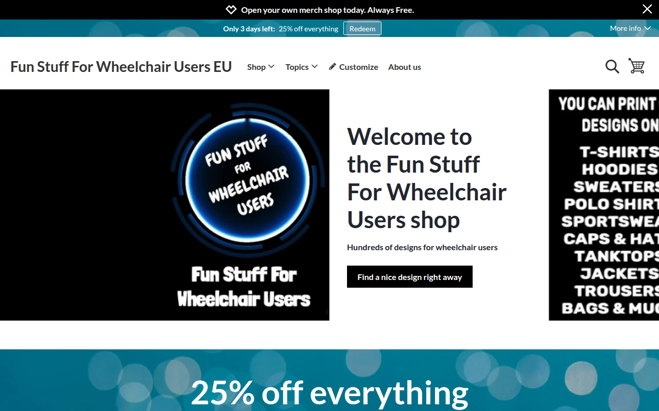 Screenshot van funstuffforwheelchairusers.myspreadshop.net