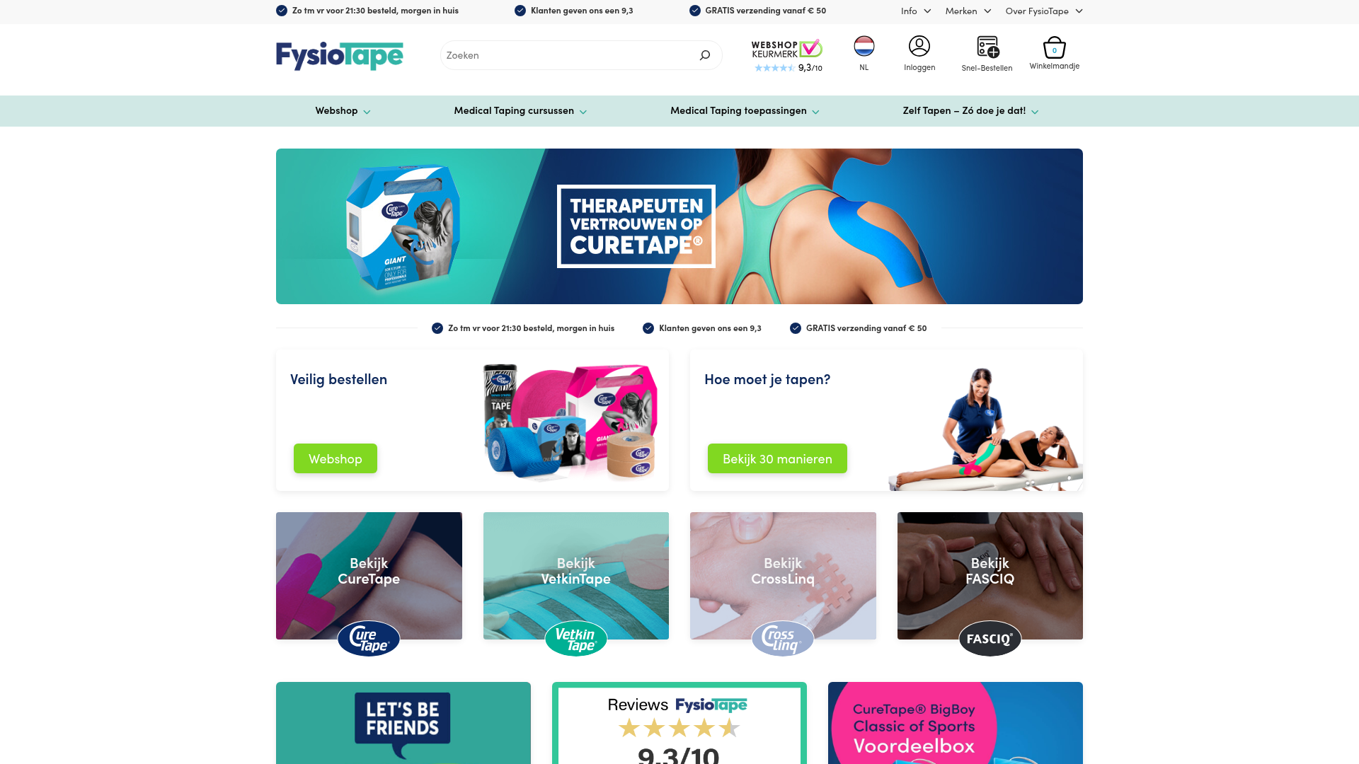 Screenshot van fysiotape.nl