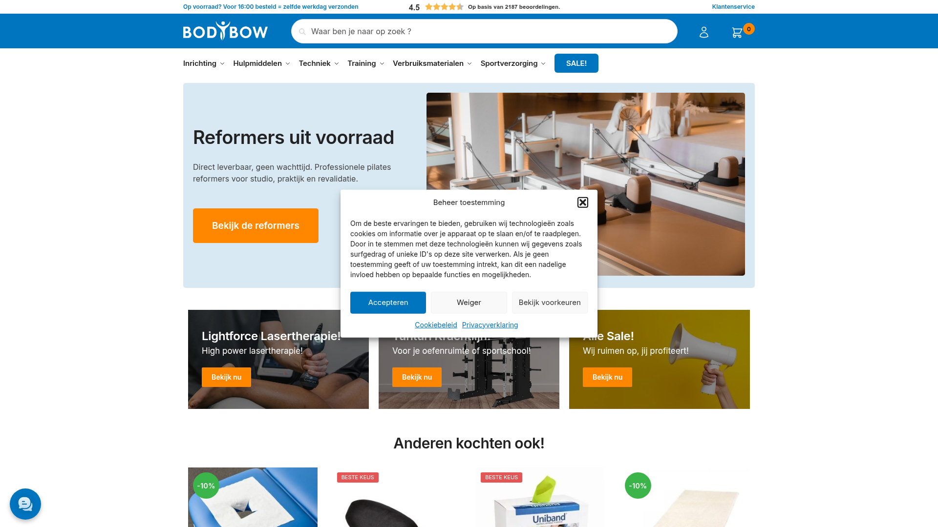 Screenshot van fysiowebwinkel.nl