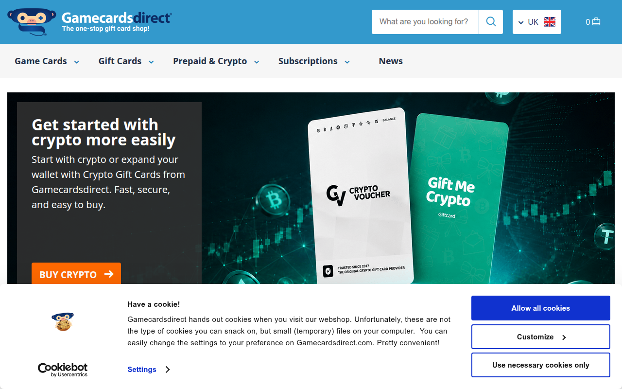 Screenshot van gamecardsdirect.com