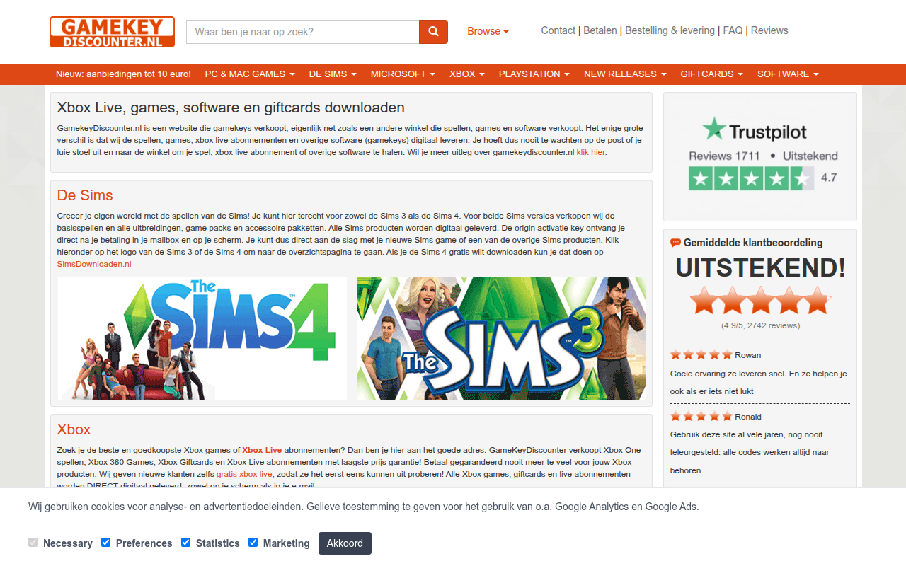 Screenshot van gamekeydiscounter.nl