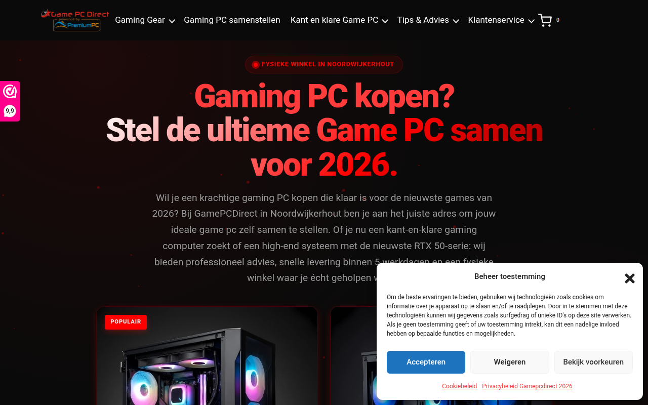 Screenshot van gamepcdirect.nl