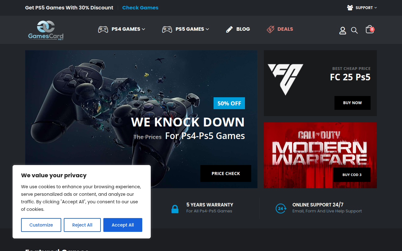 Screenshot van gamescard.net