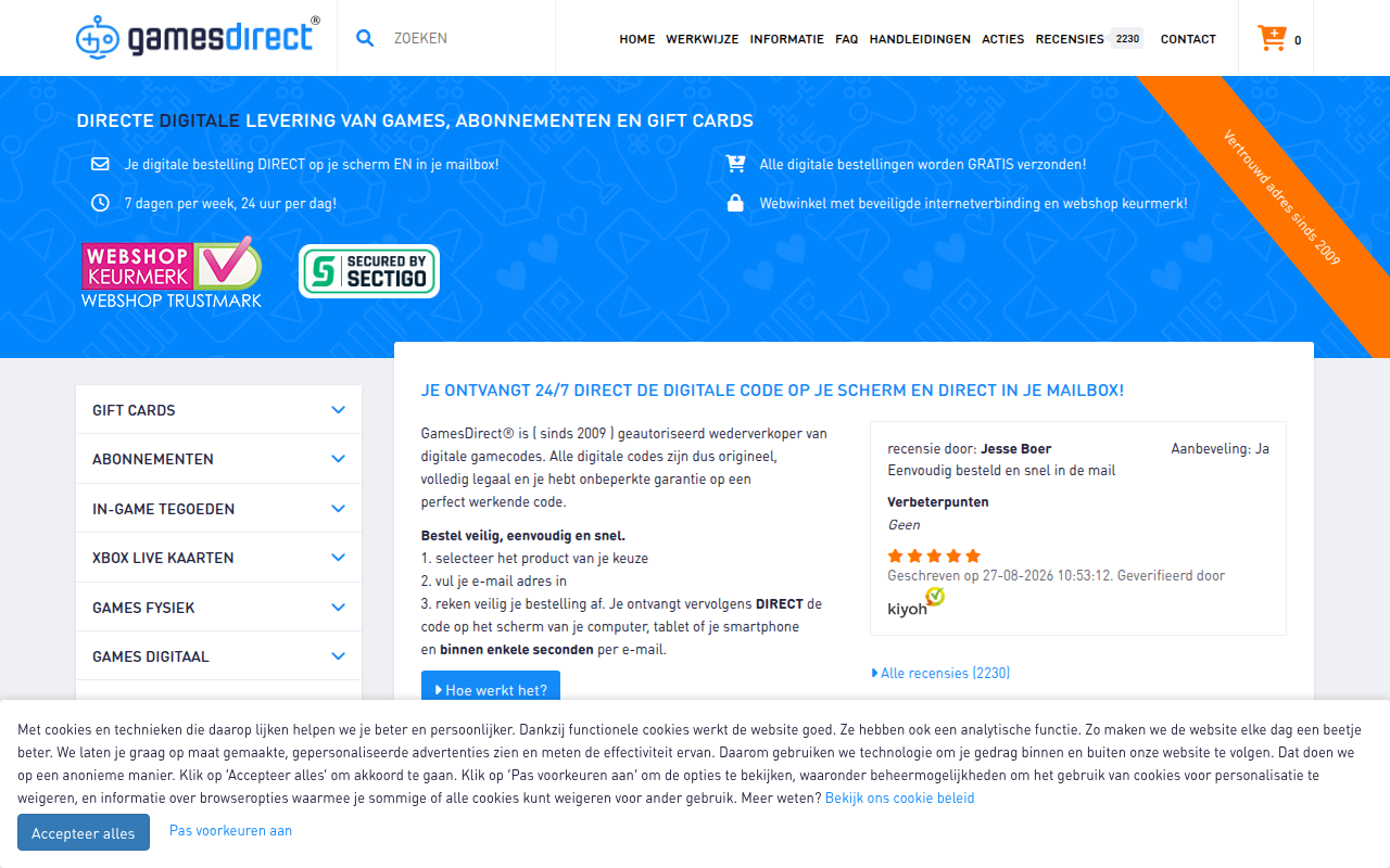 Screenshot van gamesdirect.nl