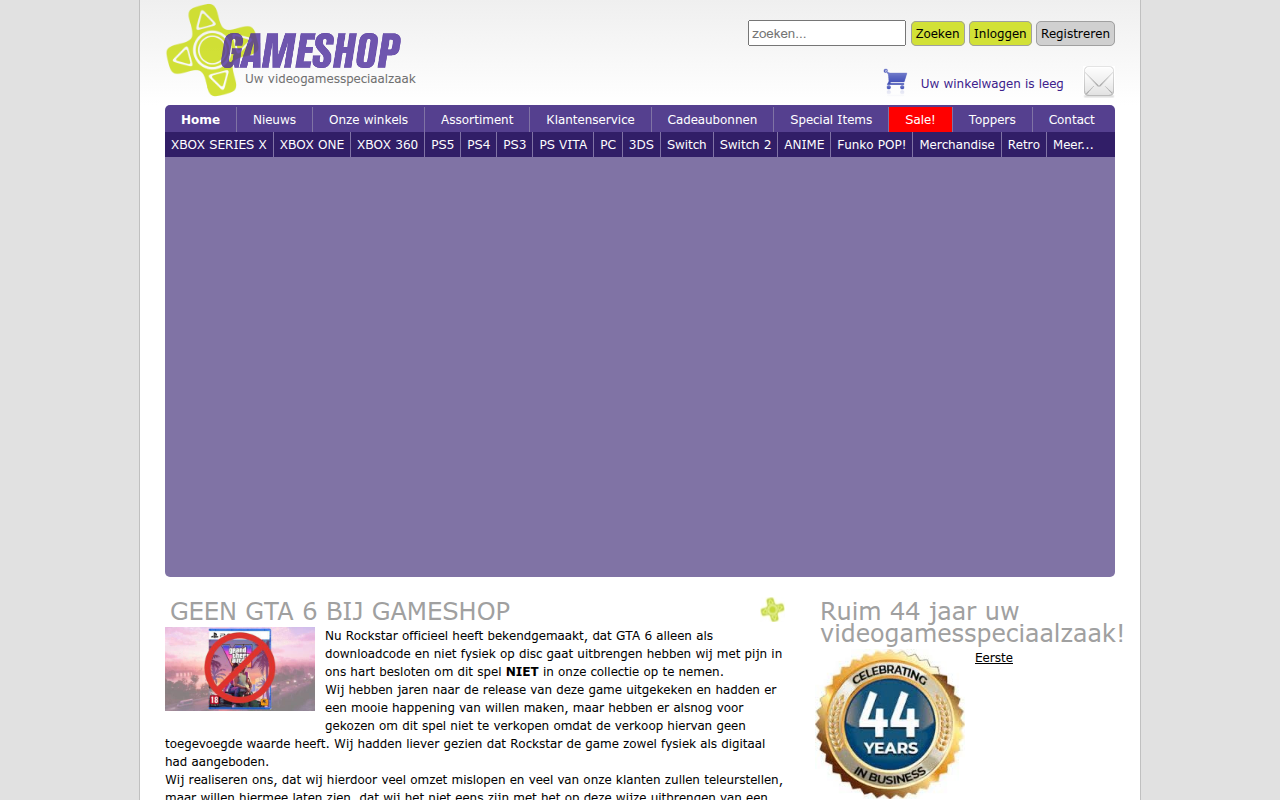 Screenshot van gameshop.nl