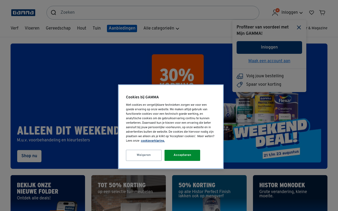 Screenshot van gamma.nl