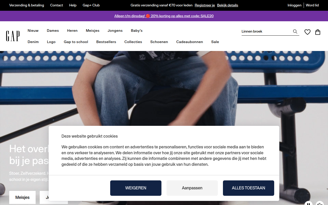 Screenshot van gap.nl