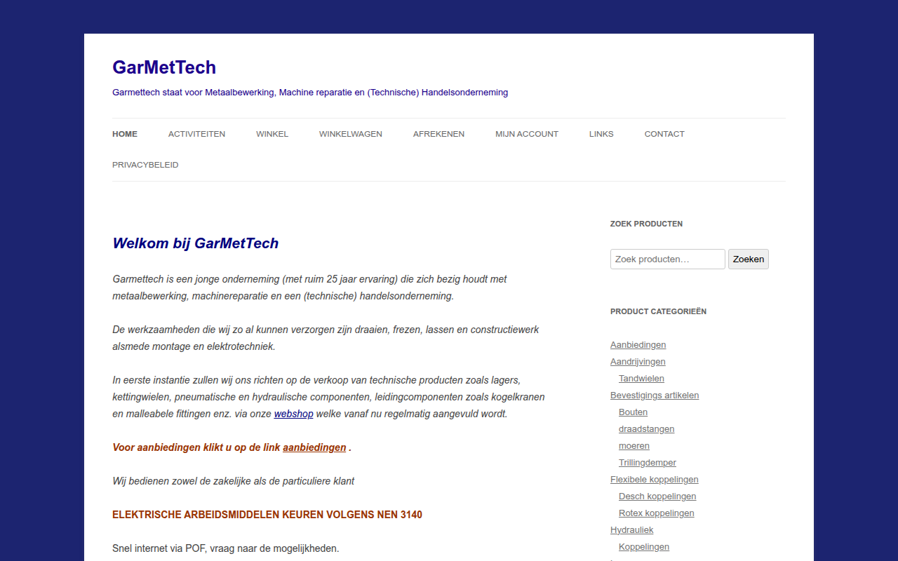 Screenshot van garmettech.nl