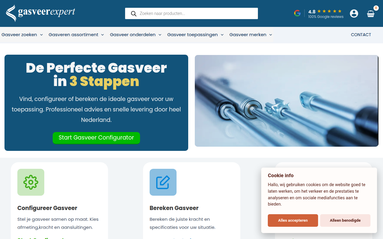 Screenshot van gasveerexpert.nl