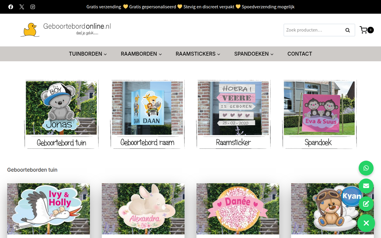 Screenshot van geboortebordonline.nl