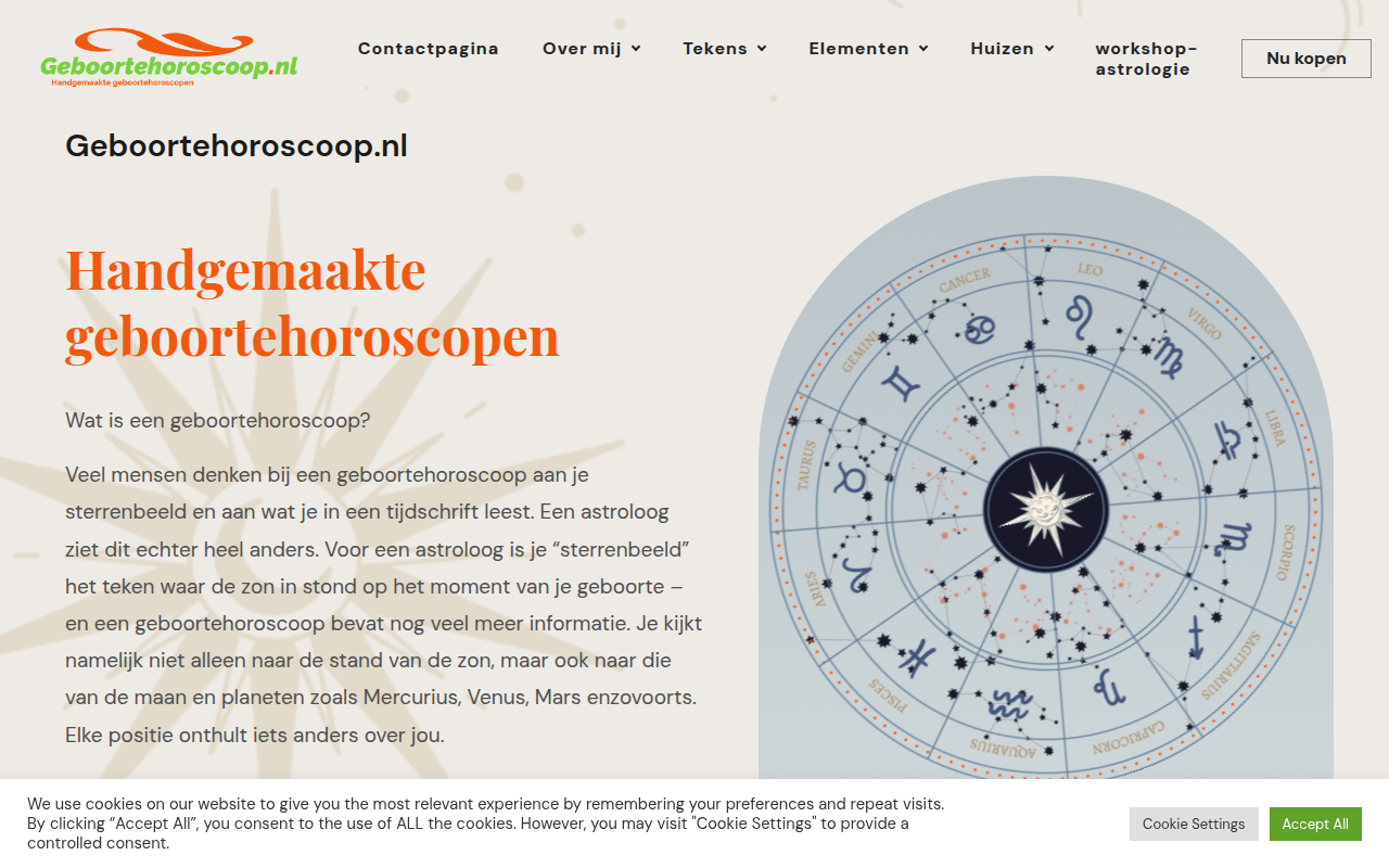 Screenshot van geboortehoroscoop.nl