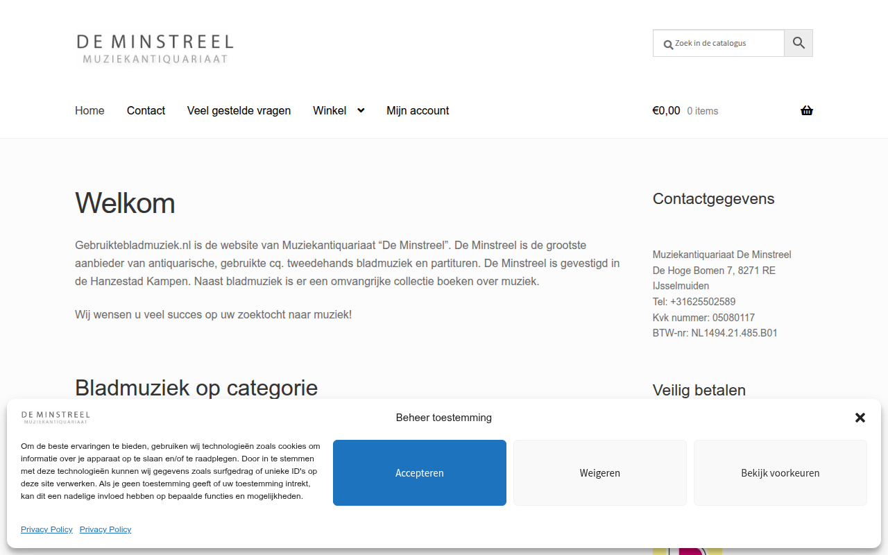 Screenshot van gebruiktebladmuziek.nl