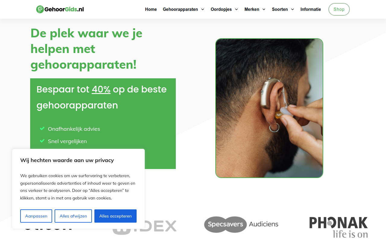 Screenshot van gehoorgids.nl