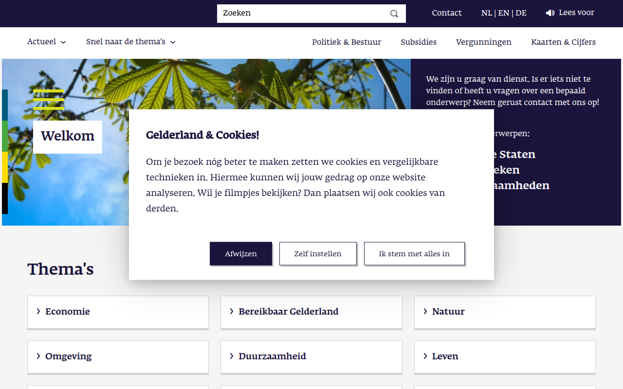 Screenshot van gelderland.nl