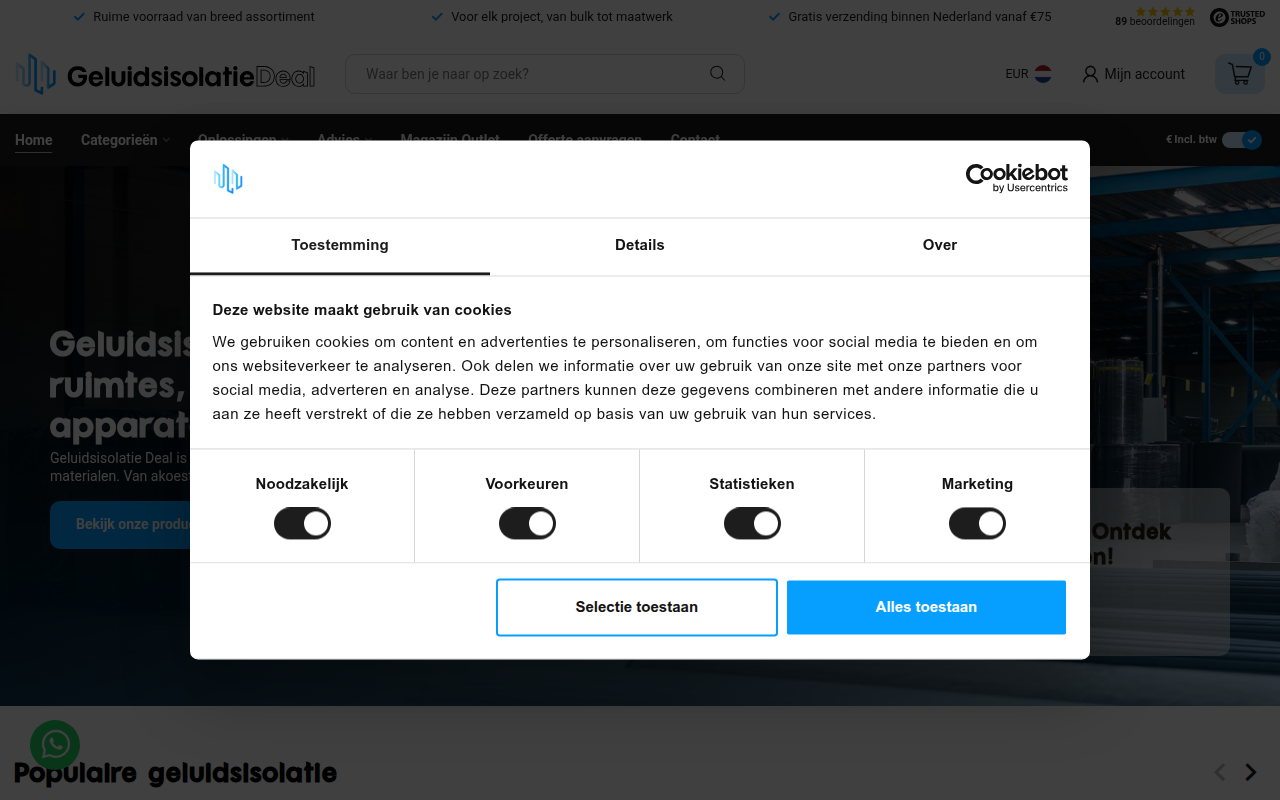Screenshot van geluidsisolatiedeal.nl