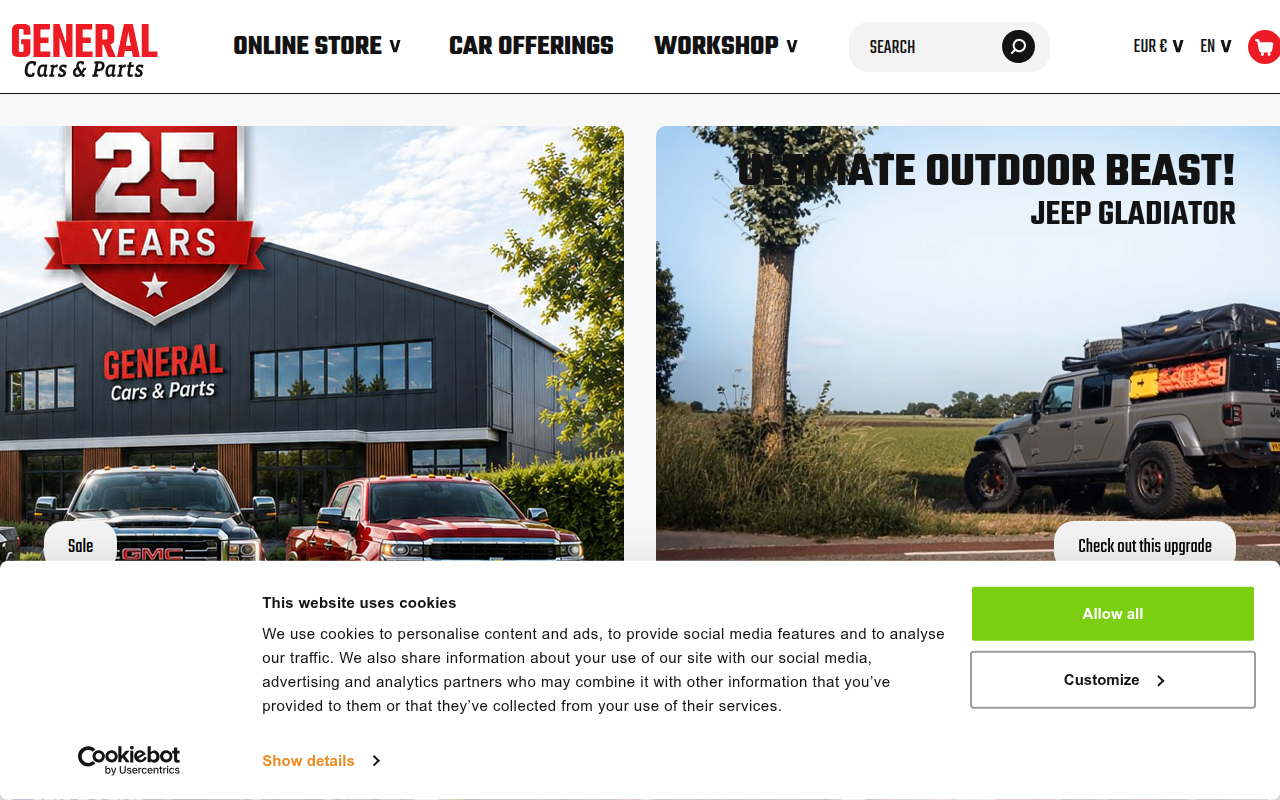 Screenshot van generalcarsandparts.nl
