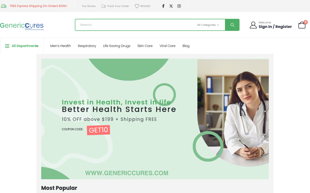 Screenshot van genericcures.com