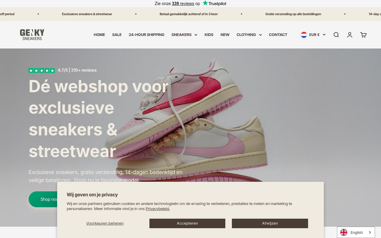 Screenshot van genkysneakers.nl