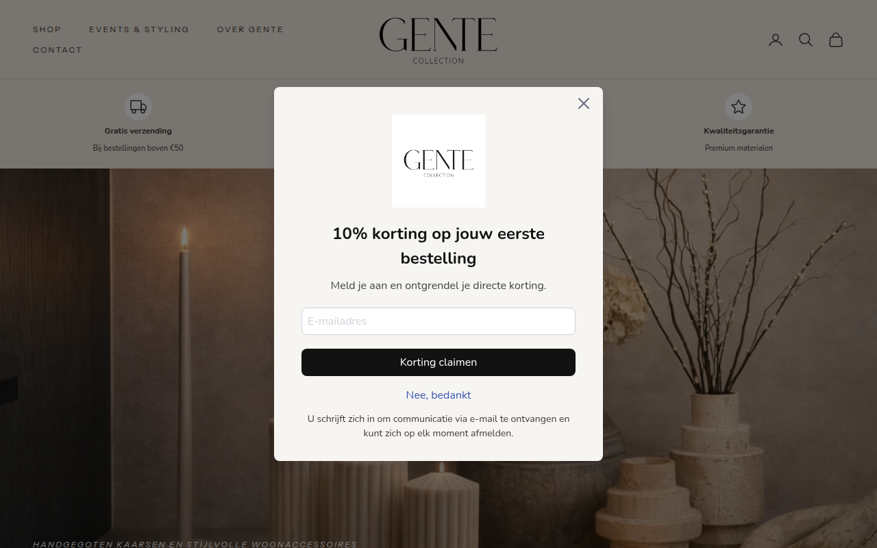 Screenshot van gentecollection.com