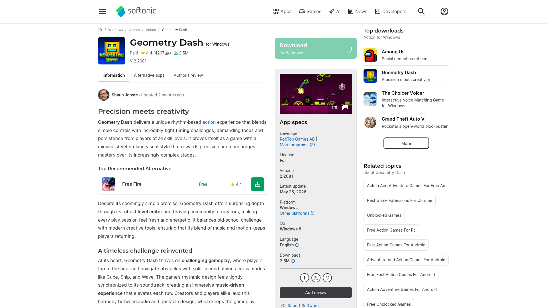 Screenshot van geometry-dash.en.softonic.com