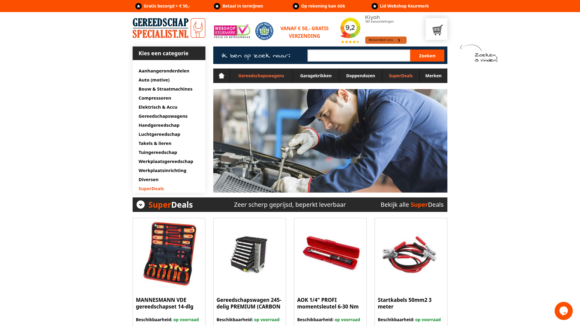 Screenshot van gereedschapspecialist.nl