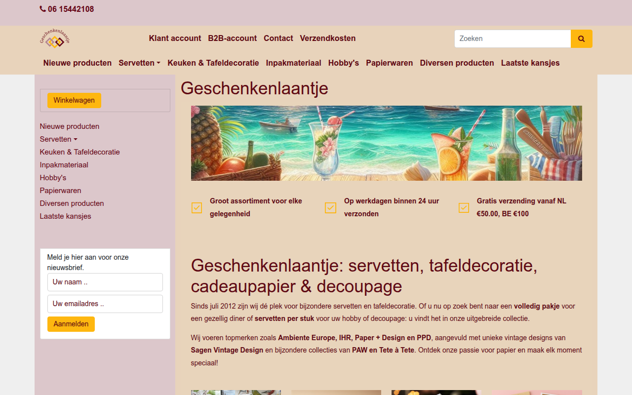 Screenshot van geschenkenlaantje.eu