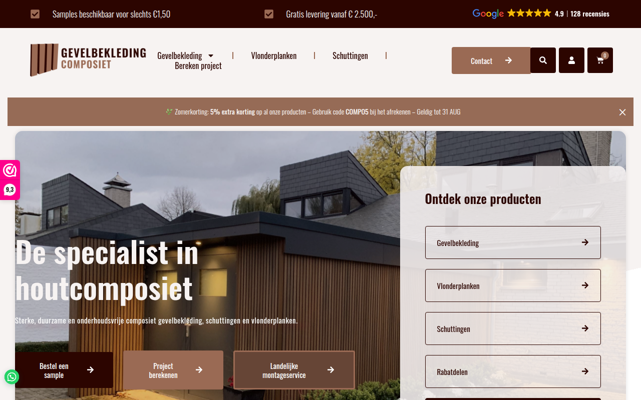 Screenshot van gevelbekleding-composiet.nl
