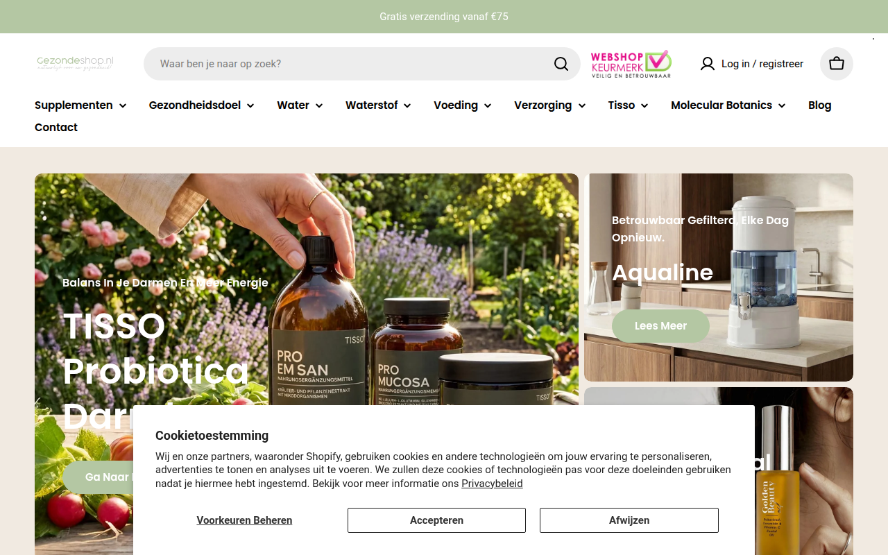 Screenshot van gezondeshop.nl