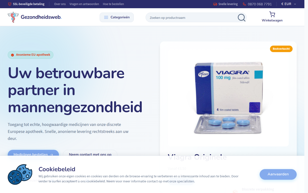 Screenshot van gezondheidsweb.nl