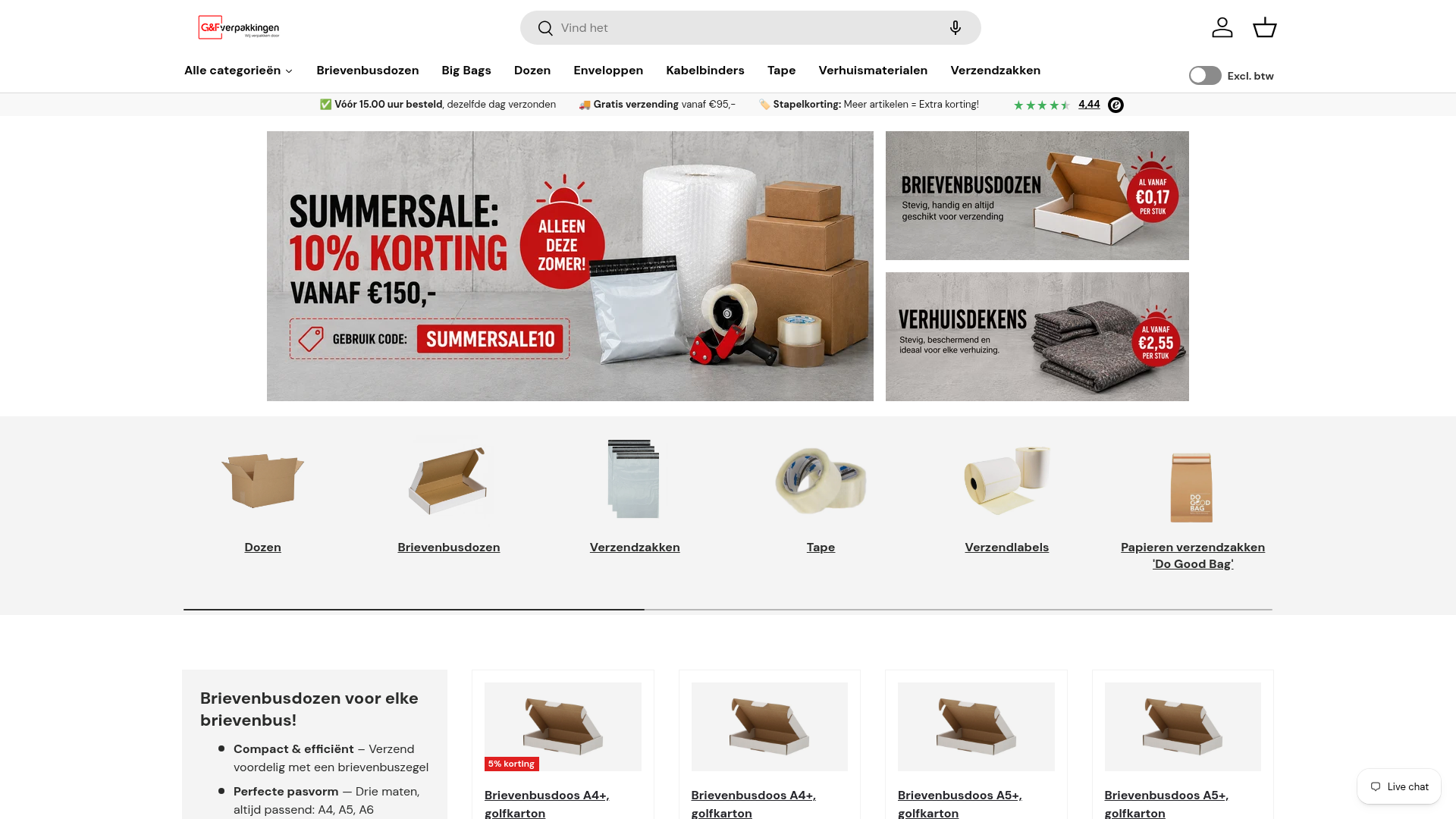 Screenshot van gfverpakkingen.nl