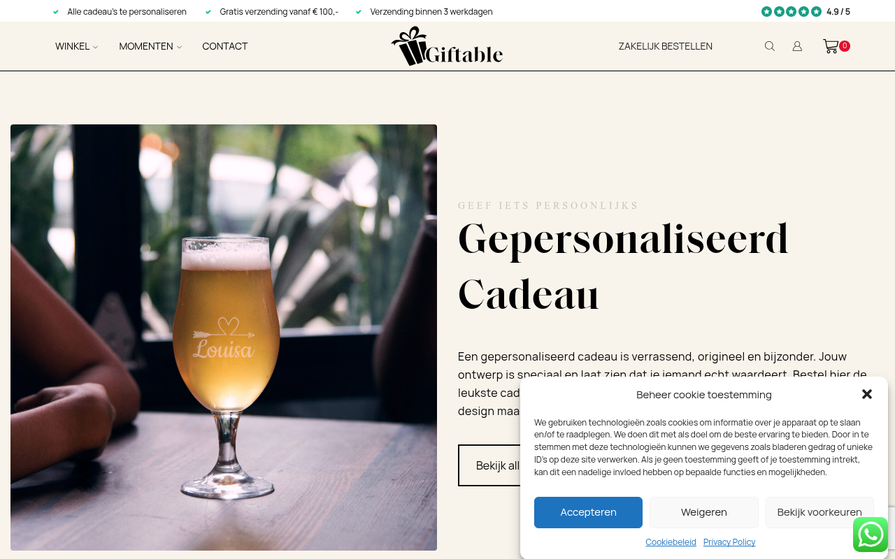 Screenshot van giftable.shop