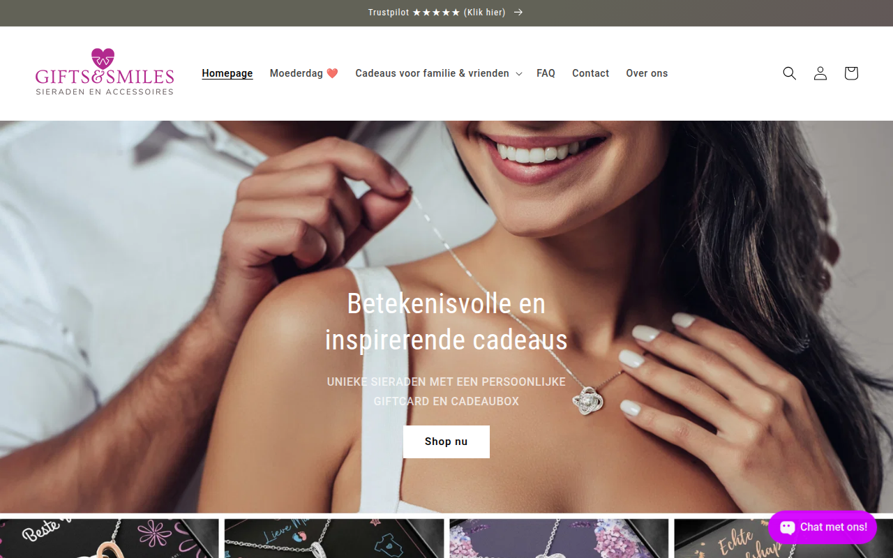 Screenshot van www.giftsandsmiles.nl
