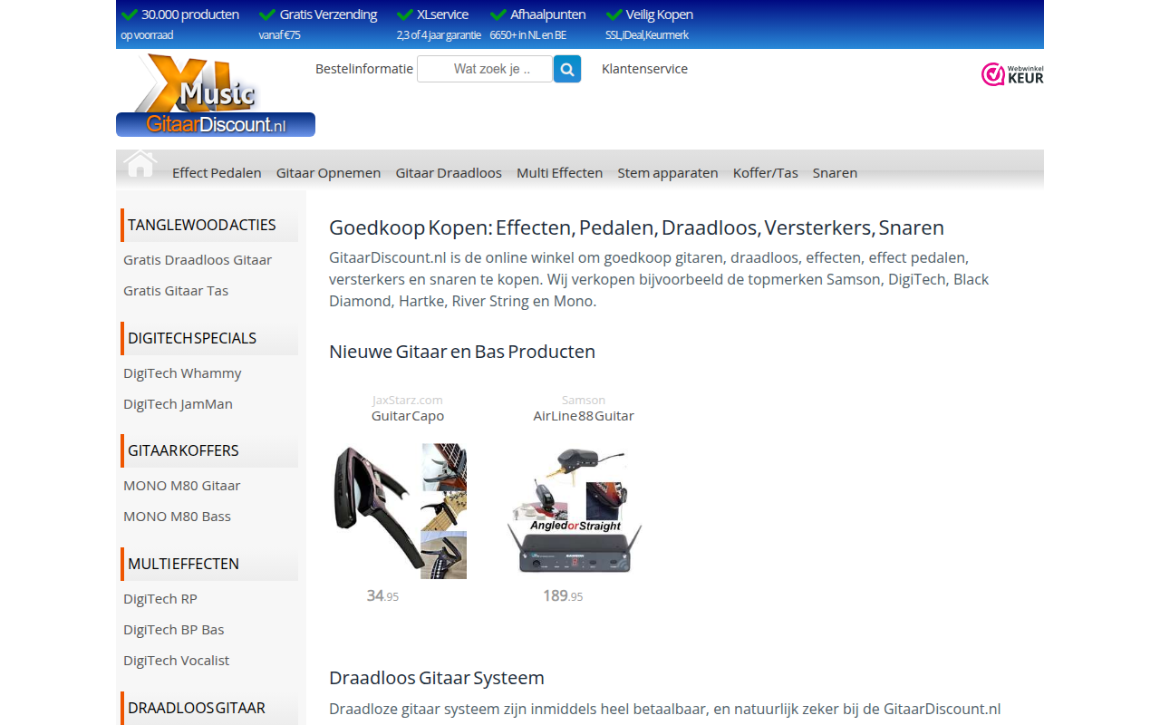 Screenshot van gitaardiscount.nl