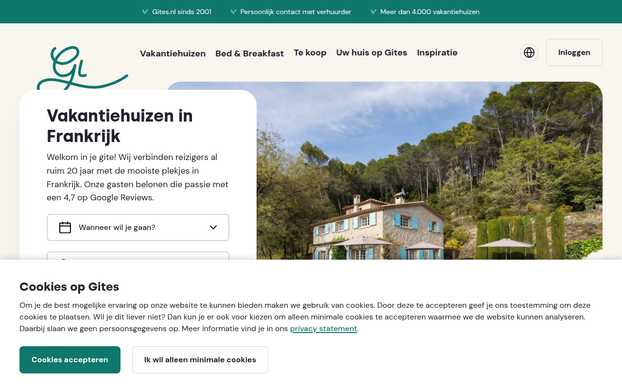 Screenshot van gites.com