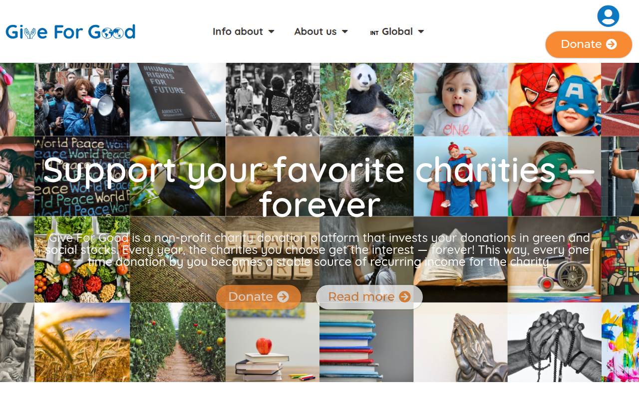 Screenshot van giveforgood.world