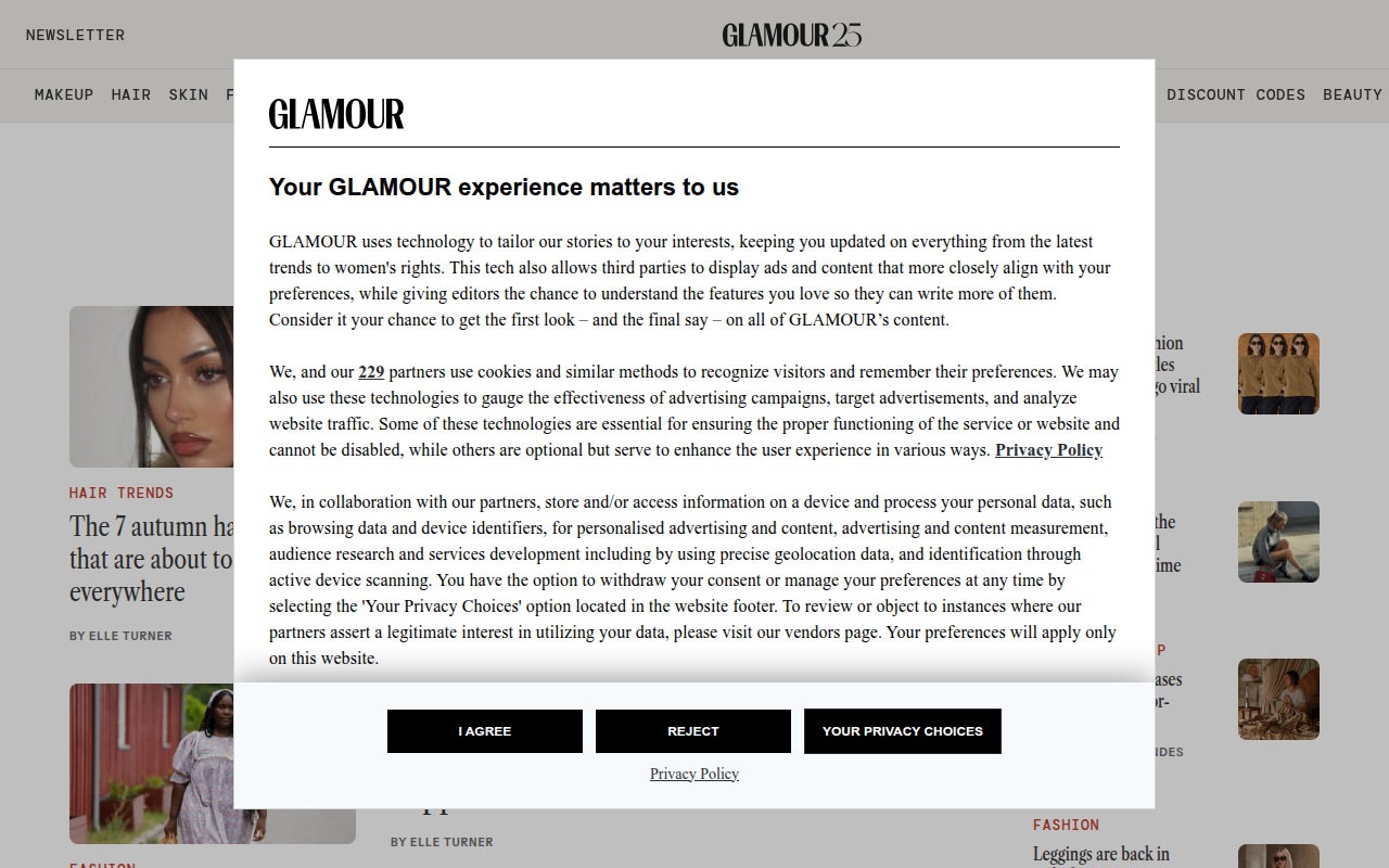 Screenshot van glamourmagazine.co.uk