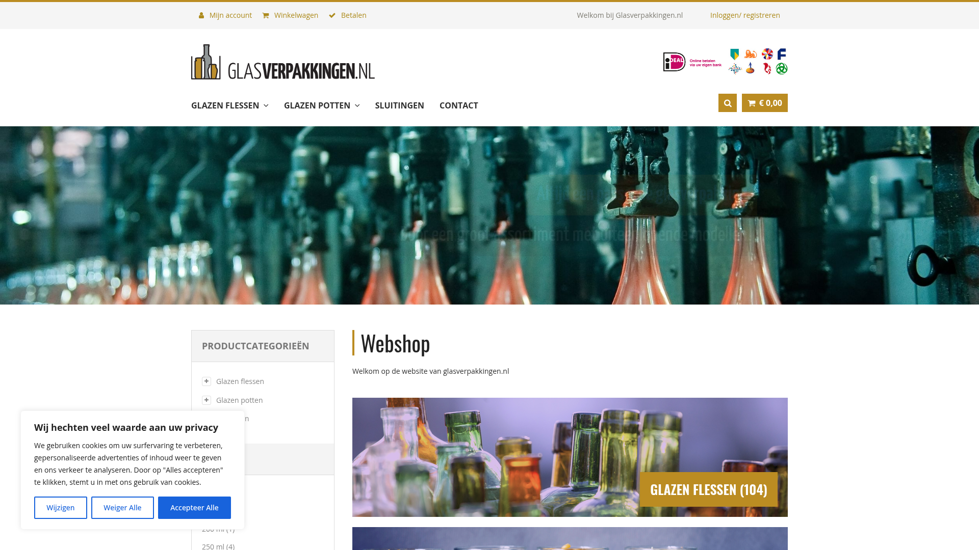 Screenshot van glasverpakkingen.nl