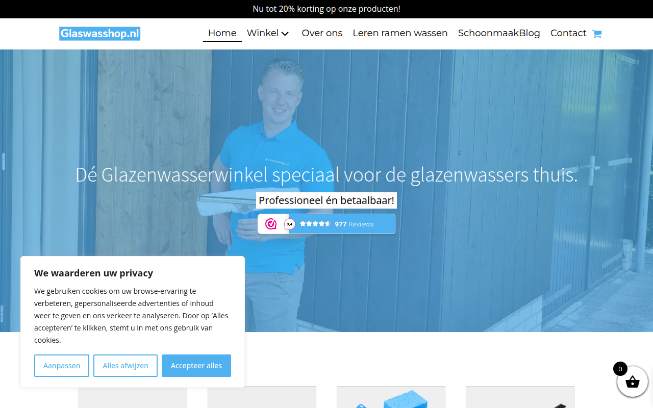 Screenshot van glaswasshop.nl