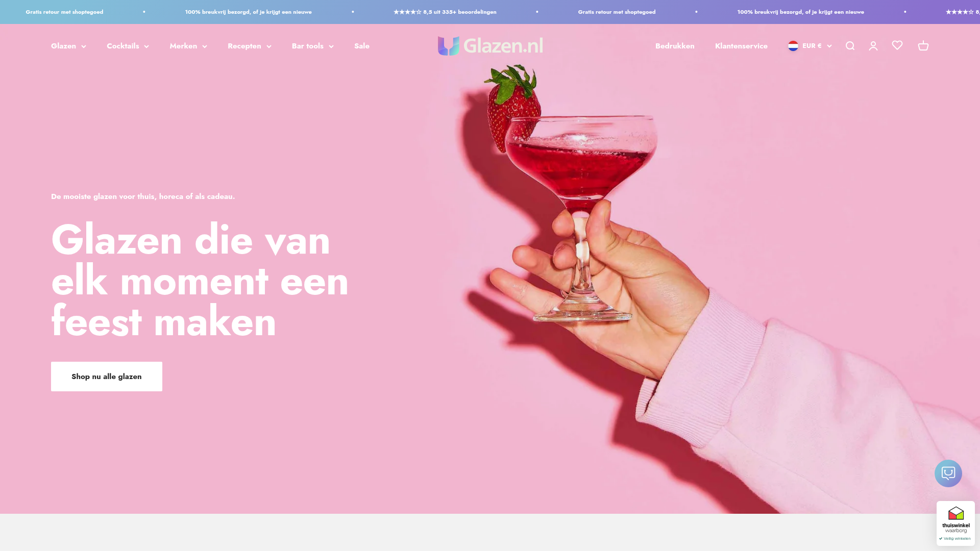 Screenshot van glazen.nl
