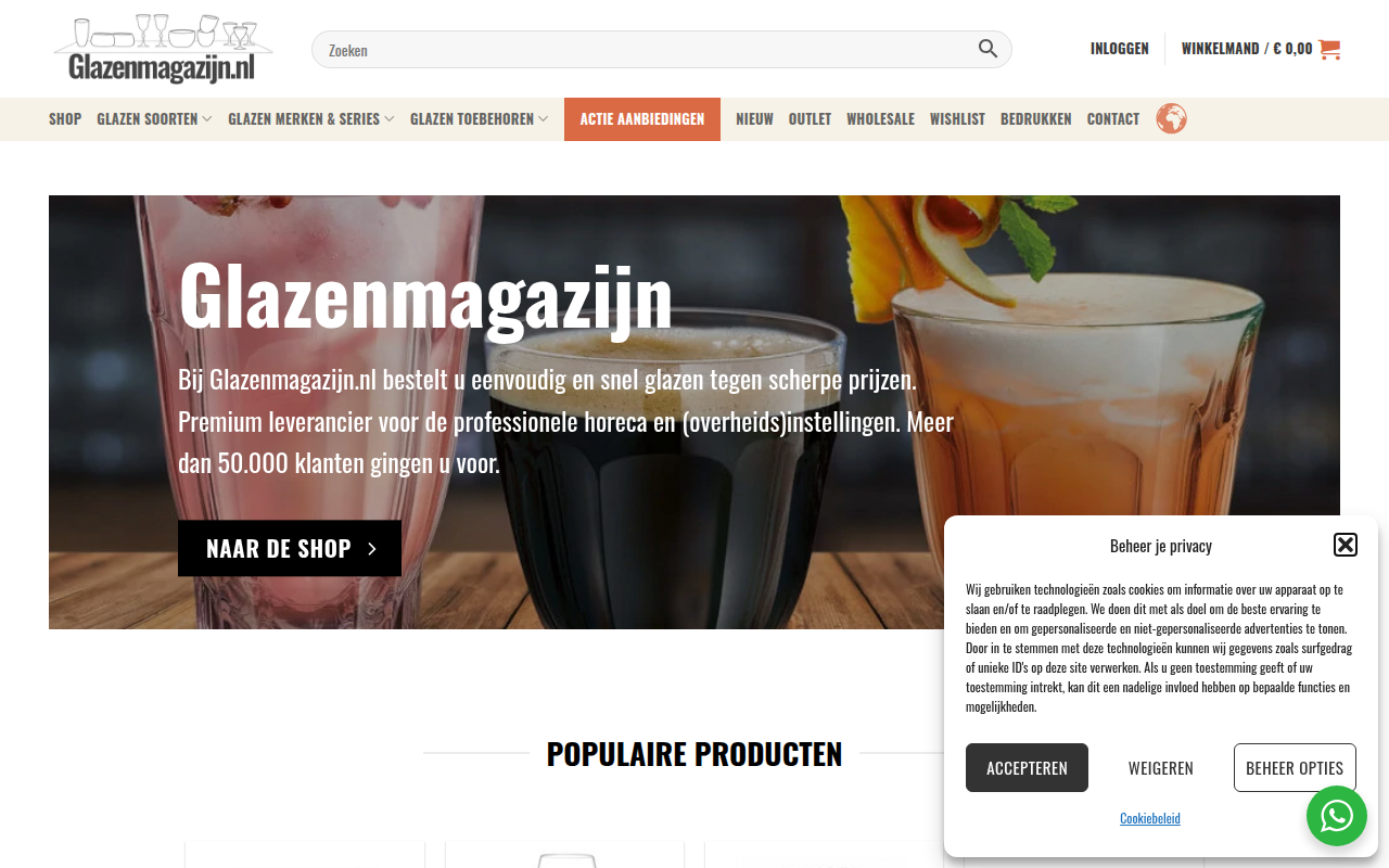 Screenshot van glazenmagazijn.nl