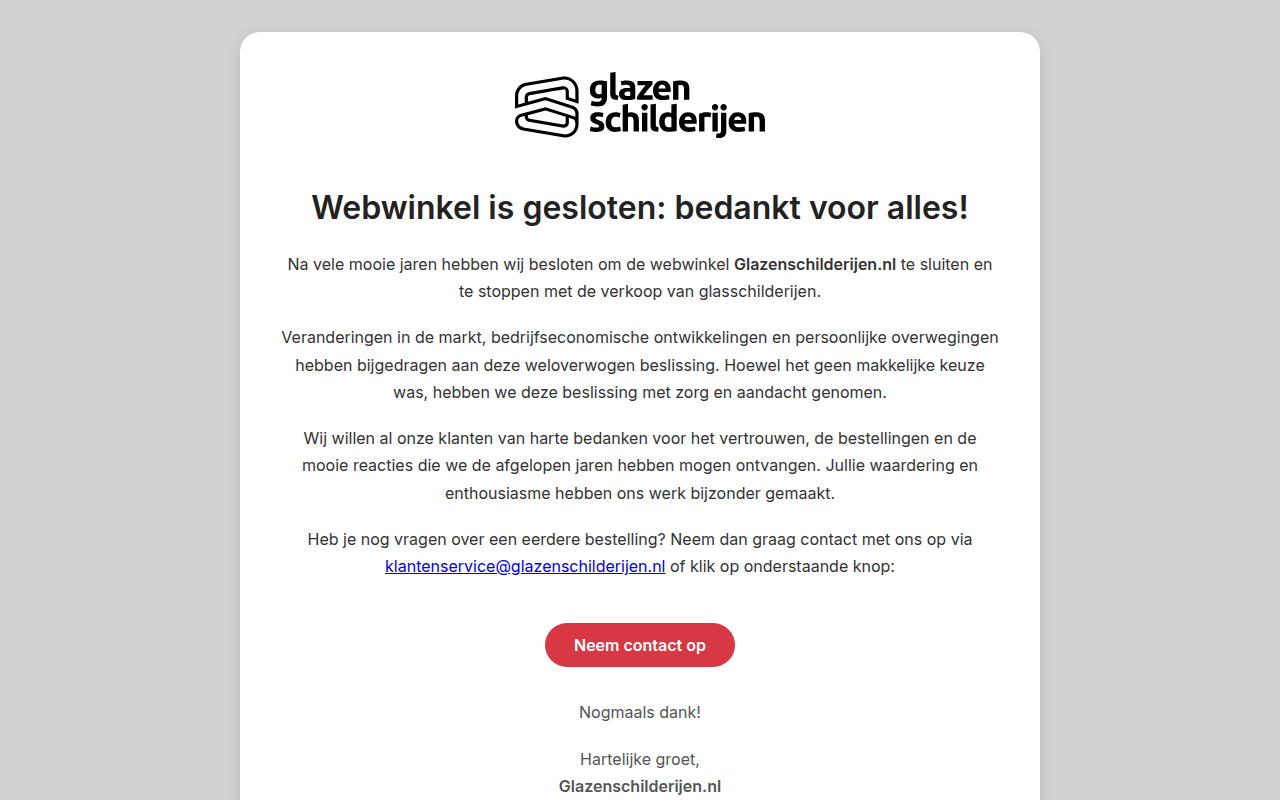 Screenshot van glazenschilderij.nl