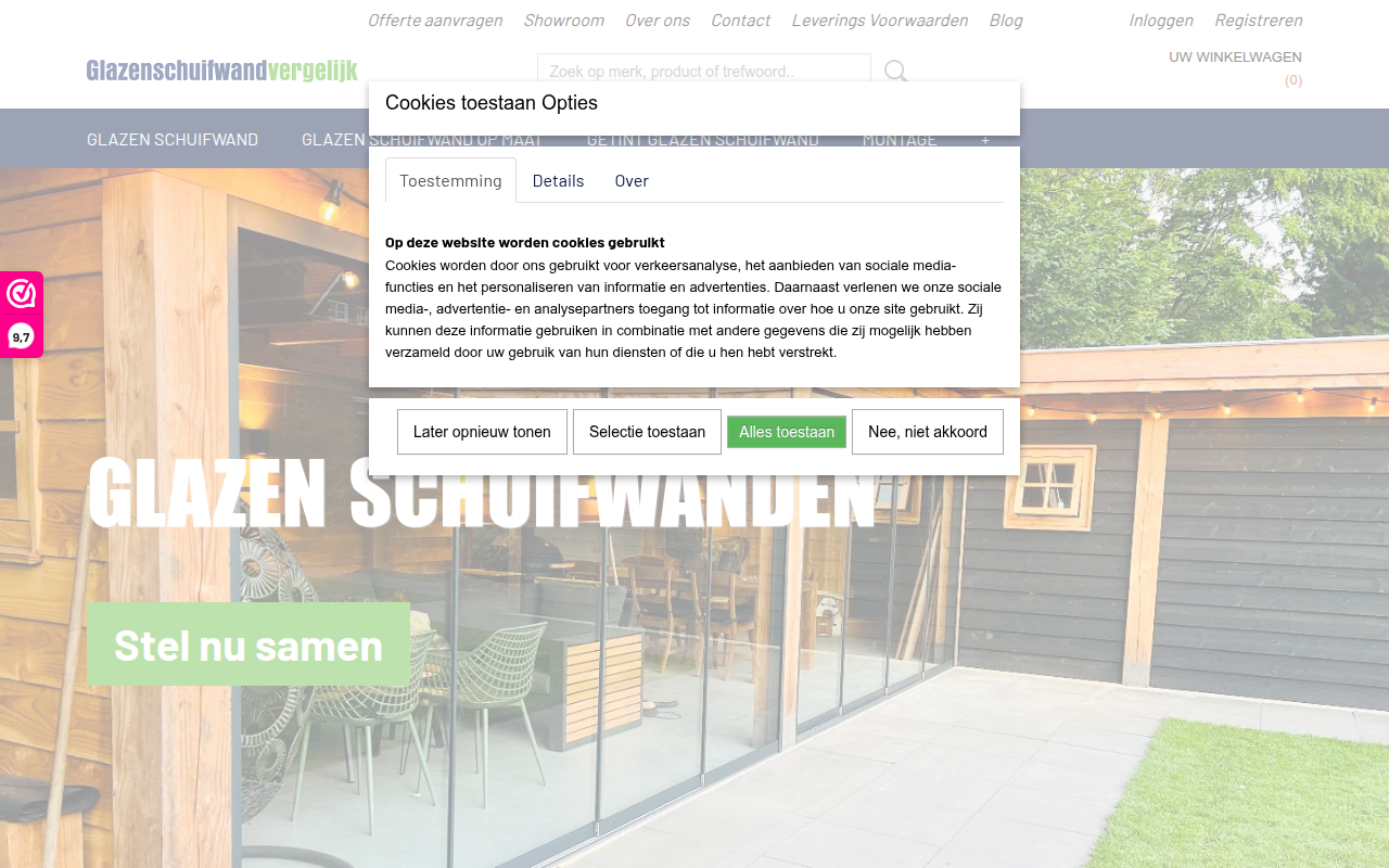 Screenshot van glazenschuifwandvergelijk.nl