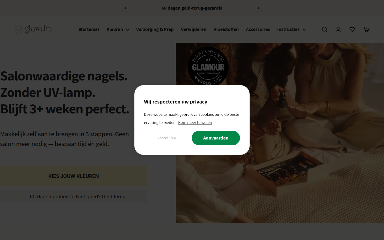 Screenshot van glowdip.nl